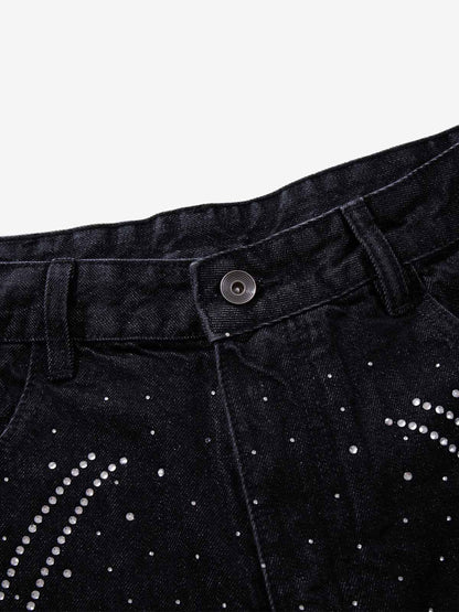 Star Rhinestone Embellished Baggy Jeans 