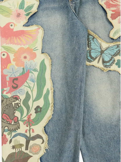 Vintage Floral Patchwork Baggy Jeans 