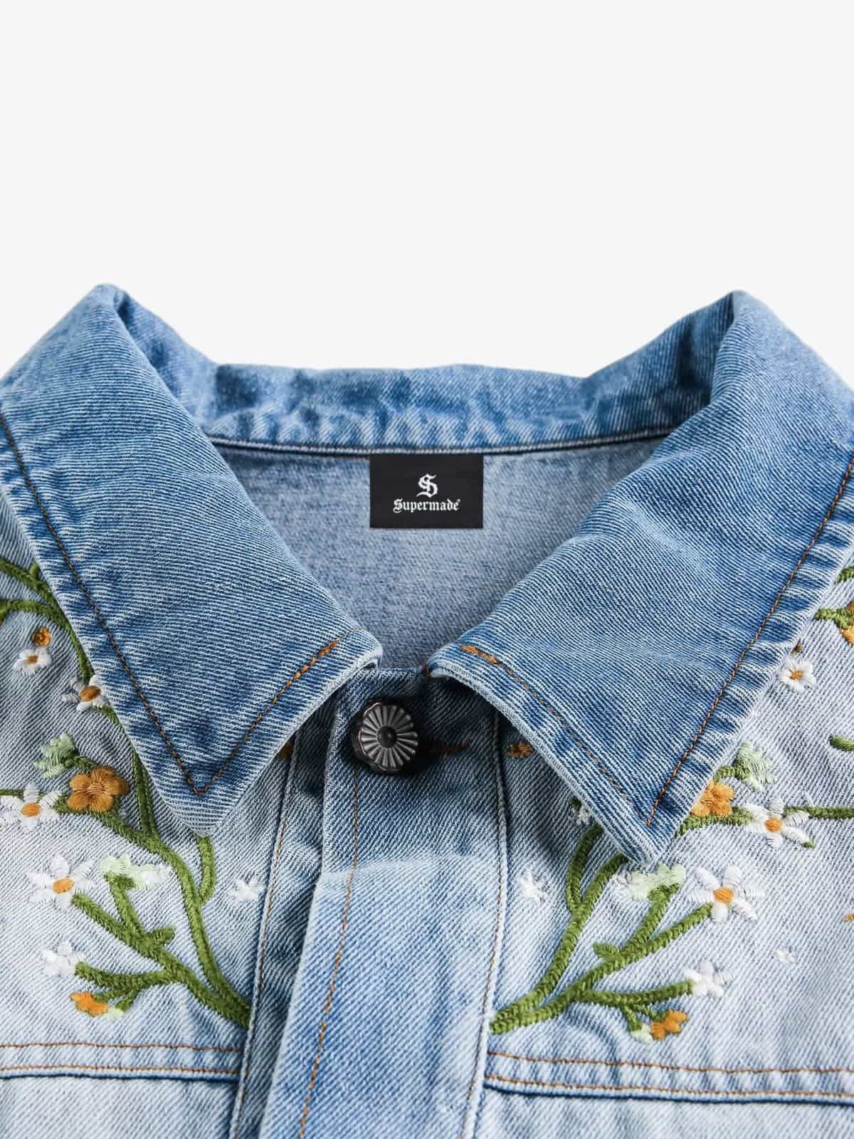 Embroidered Floral Denim Jacket - Perfect for Spring and Casual Outings 