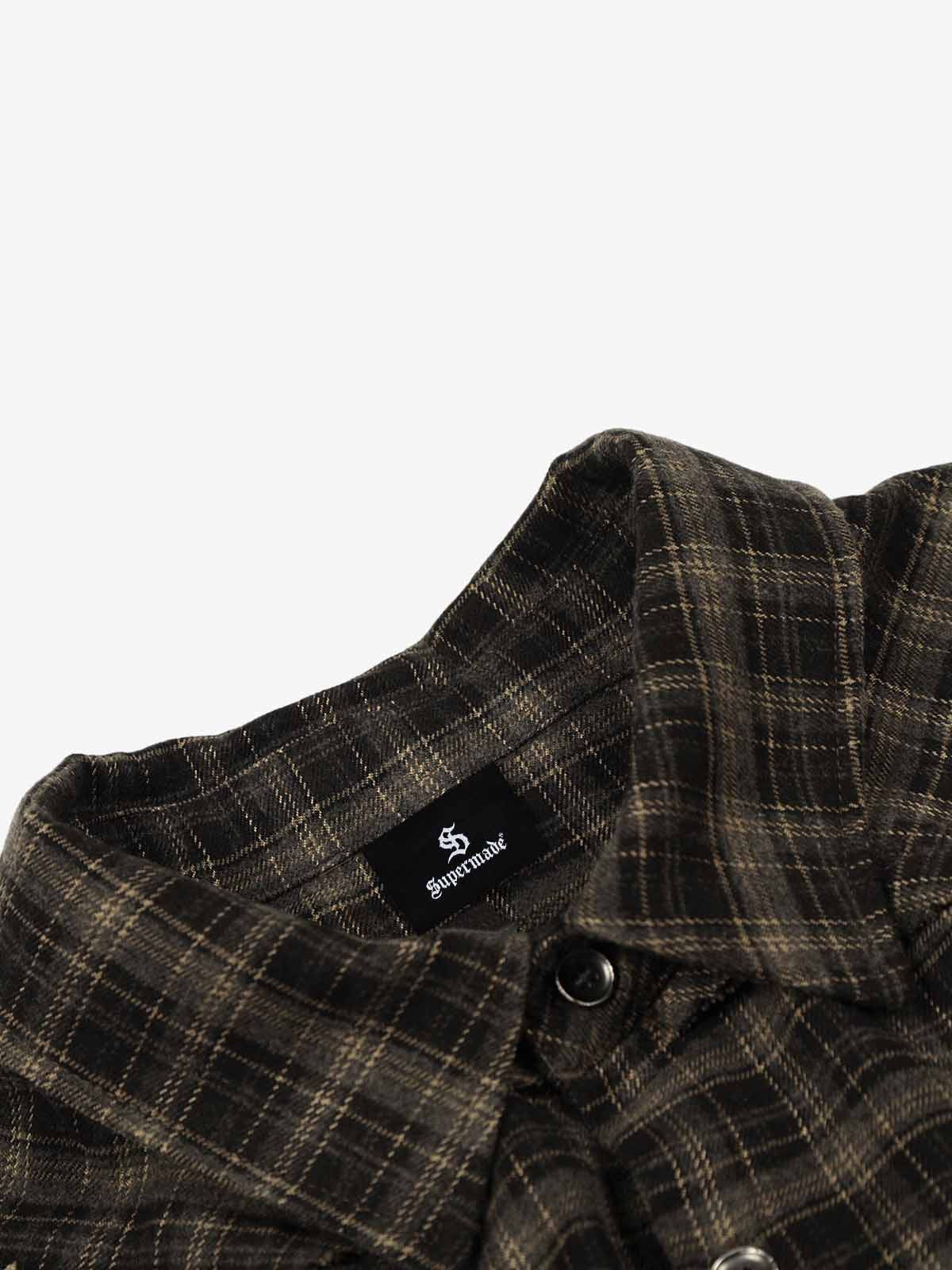 Patchwork Plaid Distressed Hem Shirt