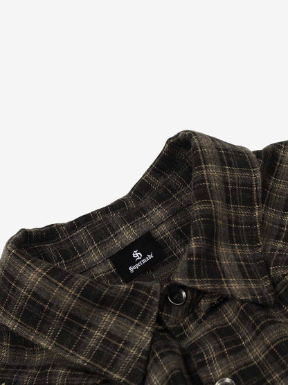Patchwork Plaid Distressed Hem Shirt