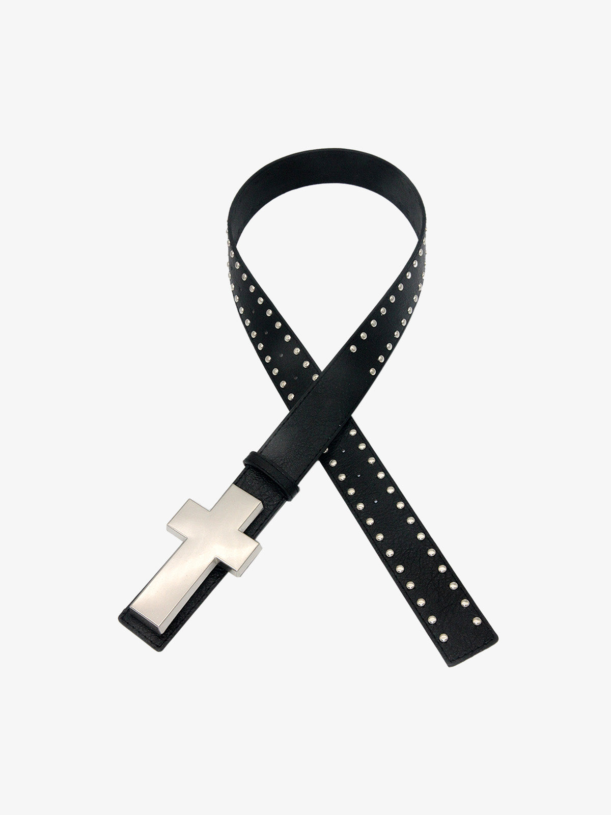 Studded Black Leather Belt with Cross Buckle for Men and Women?