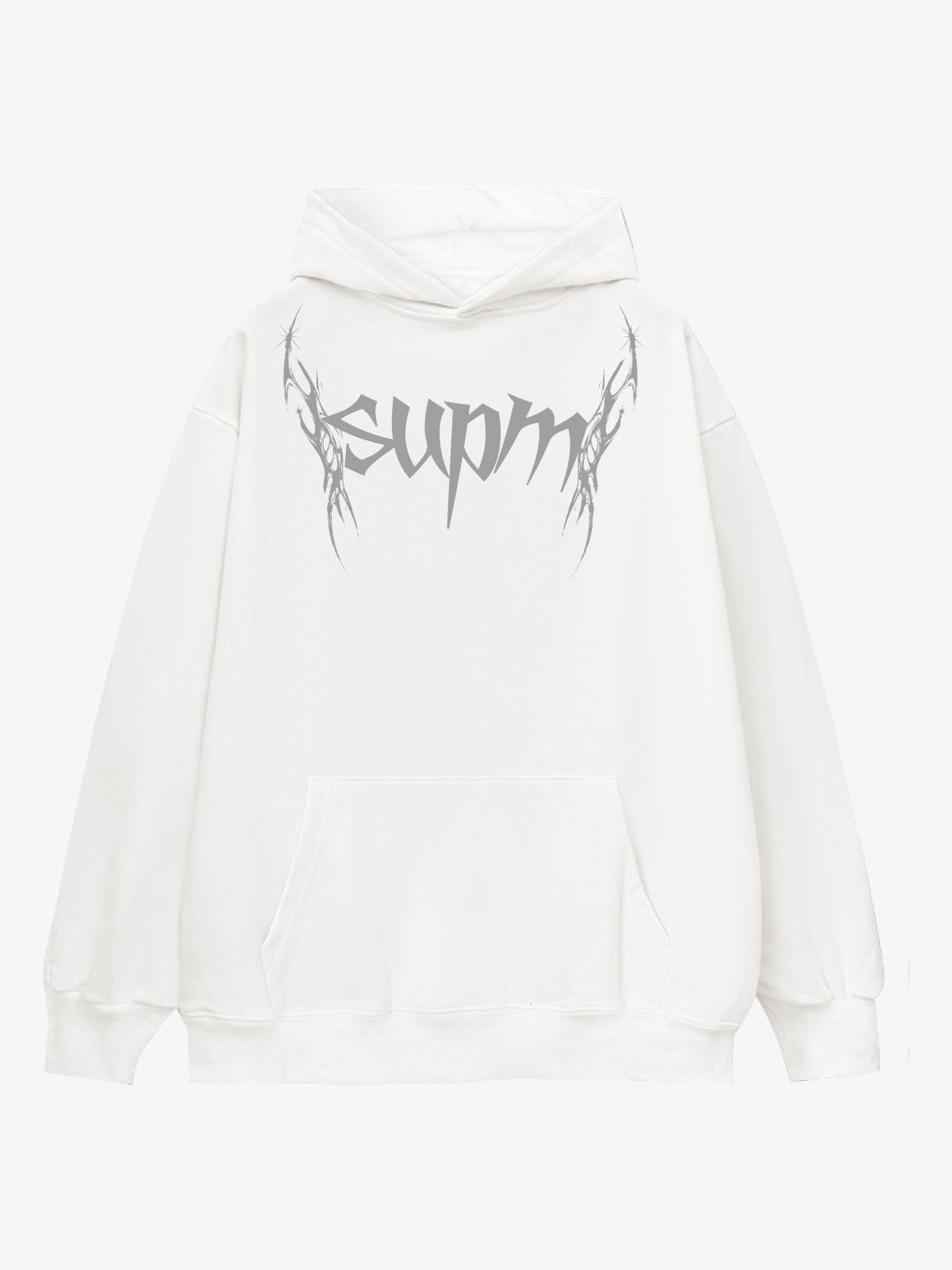 THE SUPERMADE Futuristic spiked pattern gothic style logo font design  Graphic Print Hoodie with Front Pocket 