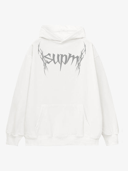 THE SUPERMADE Futuristic spiked pattern gothic style logo font design  Graphic Print Hoodie with Front Pocket 