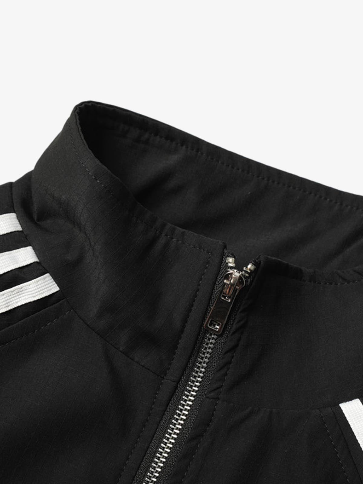 Cotton-Blend Track Suit Set with White Stripes - Oversized Zip-Up Jacket and Wide-Leg Pants?