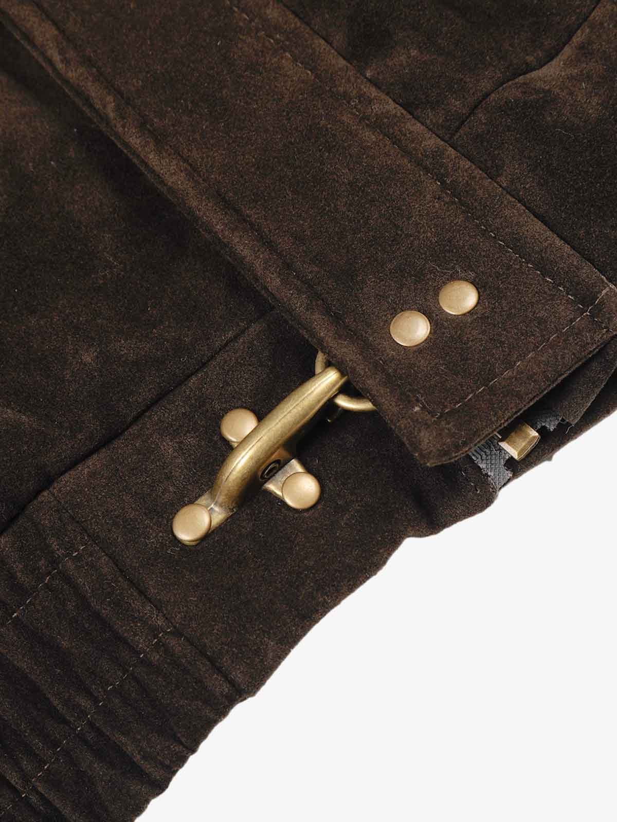 Vintage Suede Embroidered Toggle-Buckle Stand Collar Down Jacket
