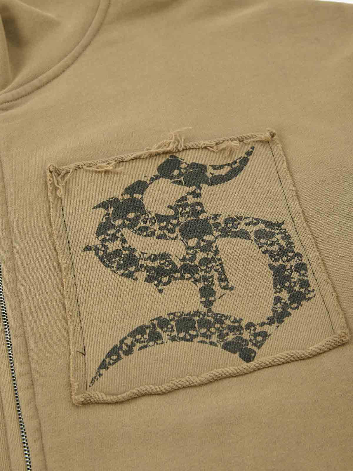 Cotton Blend Patchwork Bomber Jacket with Graphic Embroidery and Zipper Closure?