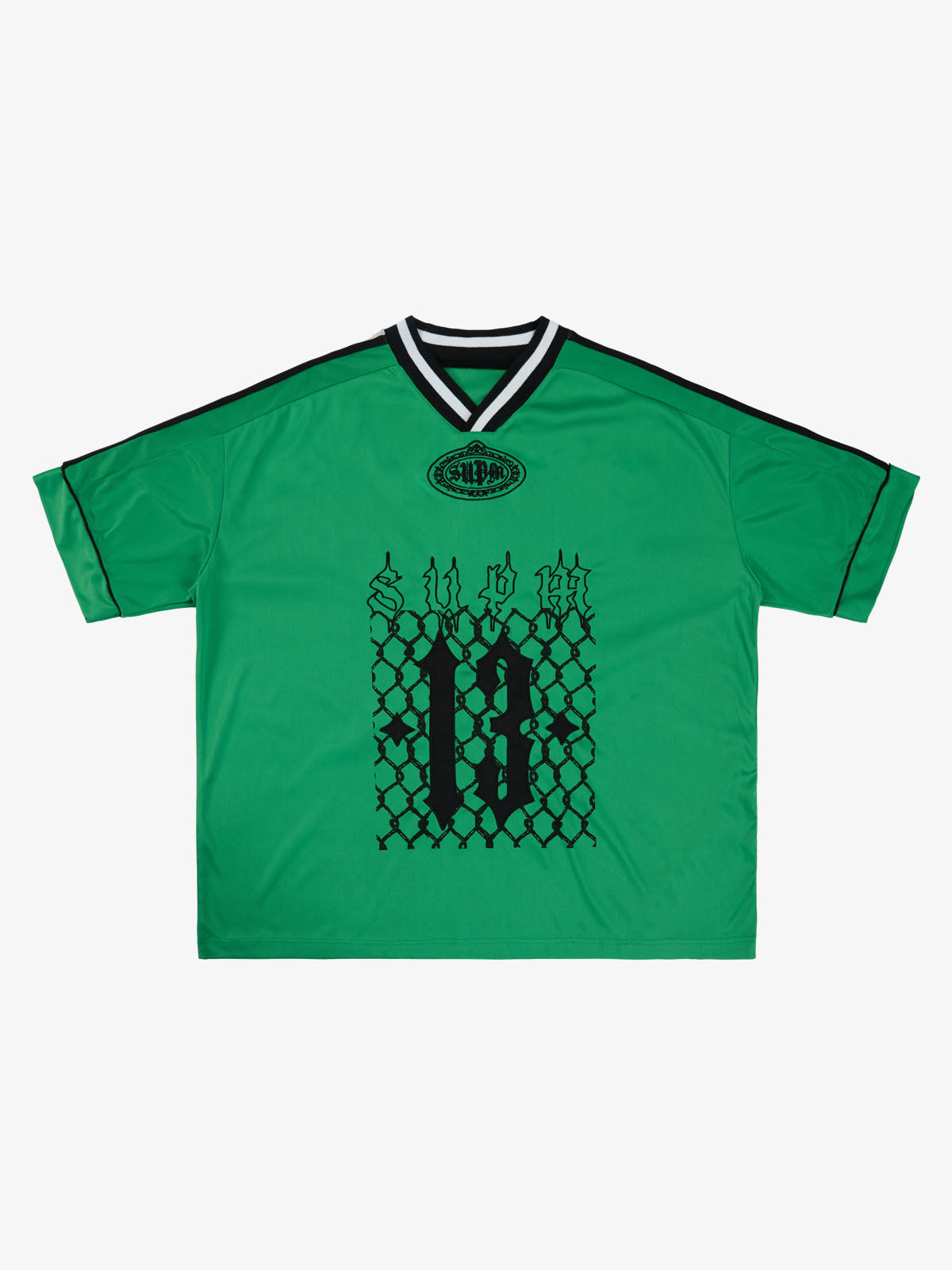 Supermade Color-Blocked V-Neck Embroidered Jersey Short-Sleeved?