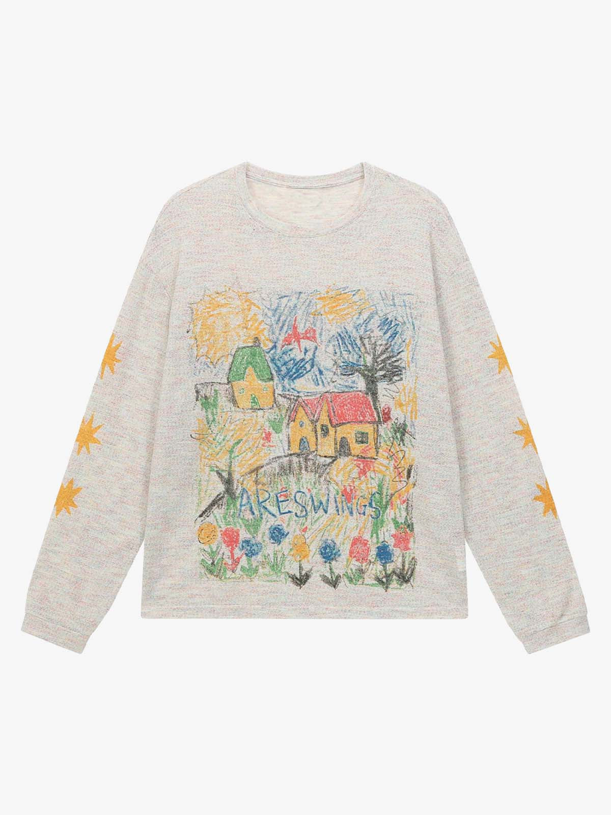 Colorful Village Print Long Sleeve Top for Women - Perfect for Casual and Festive Occasions 