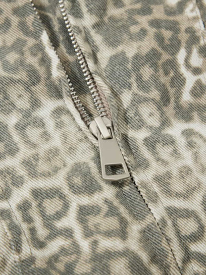 Vintage Leopard Print Bomber Jacket 