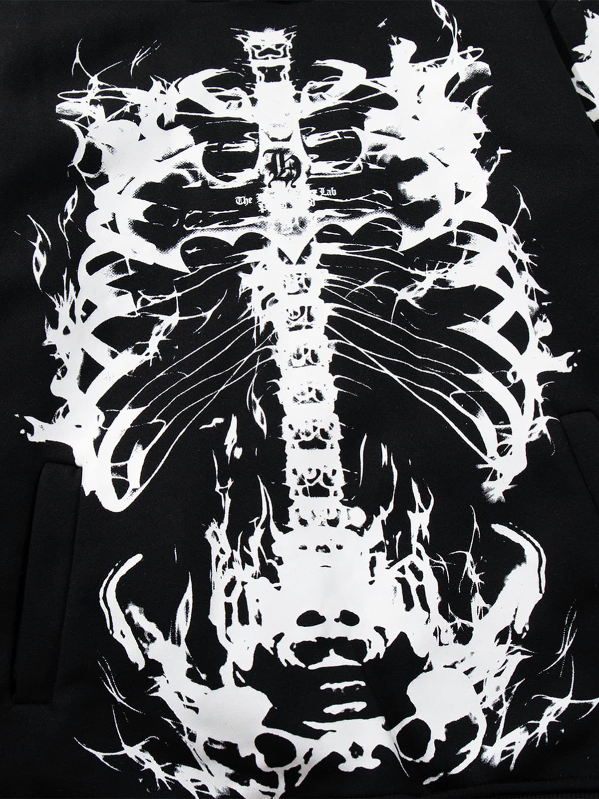 Street Washed Distressed Dark Skeletons Print Hoodie 