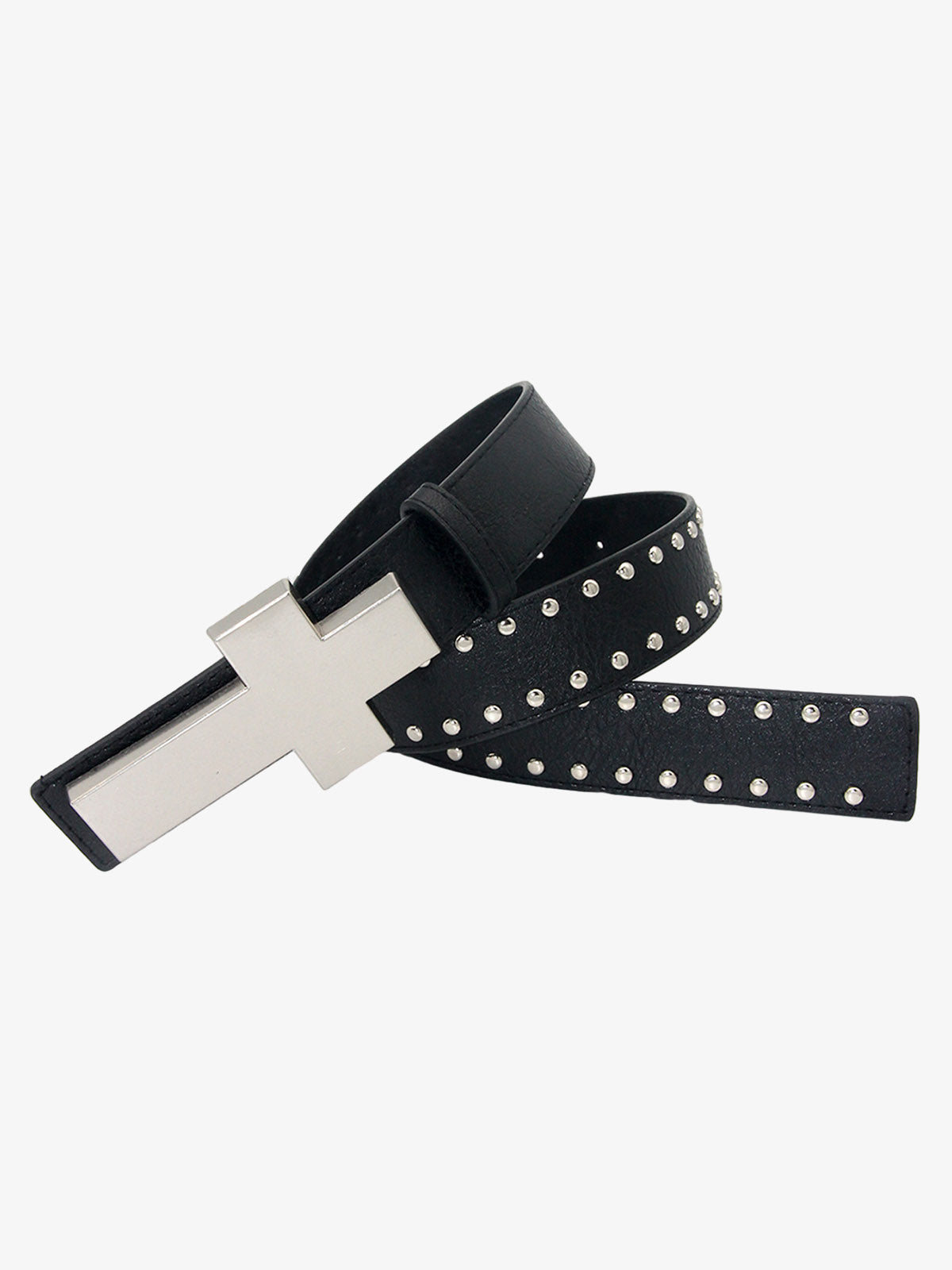 Studded Black Leather Belt with Cross Buckle for Men and Women?