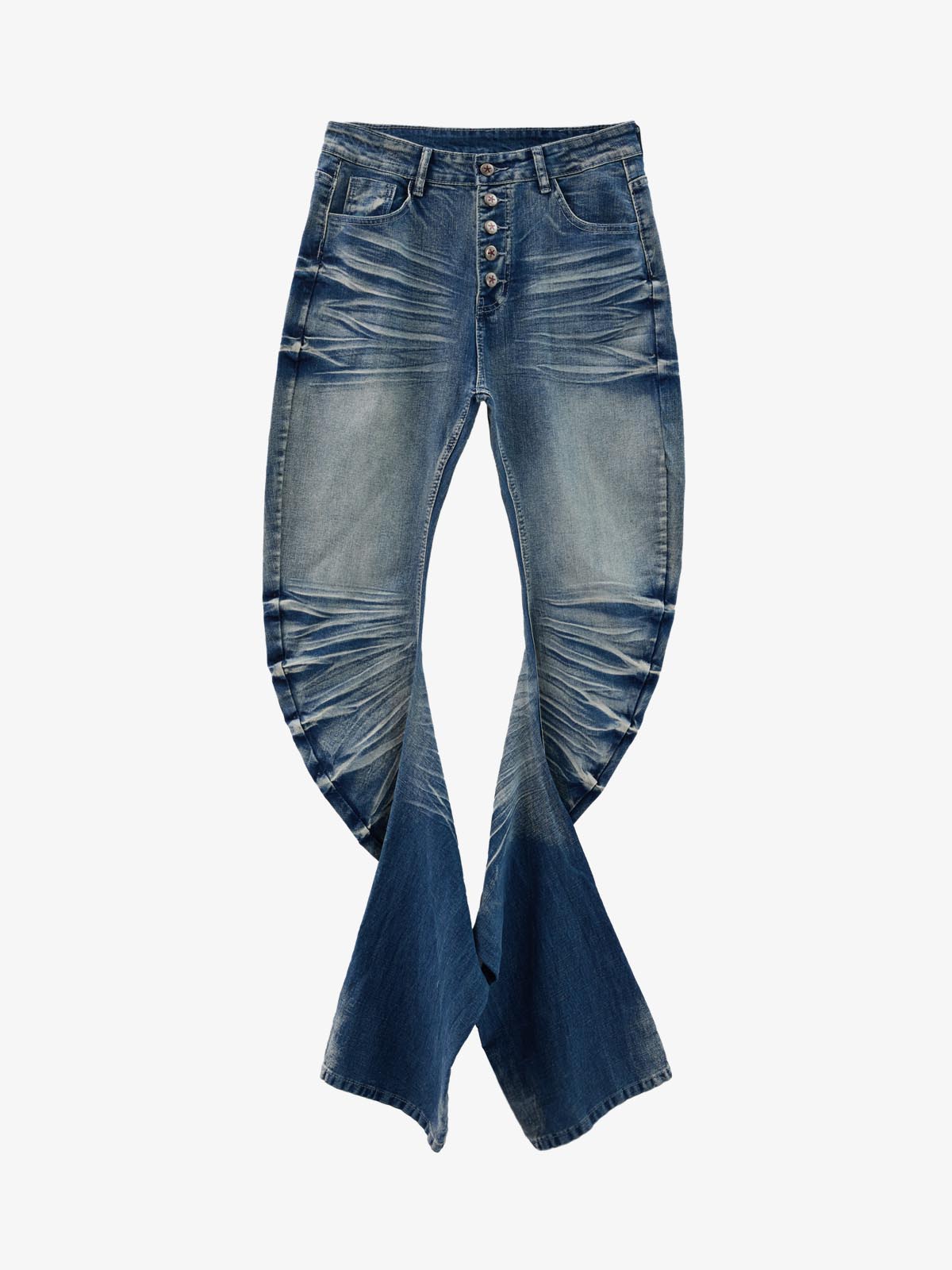 Black Denim Flared Jeans with Button Front High Waist Design?