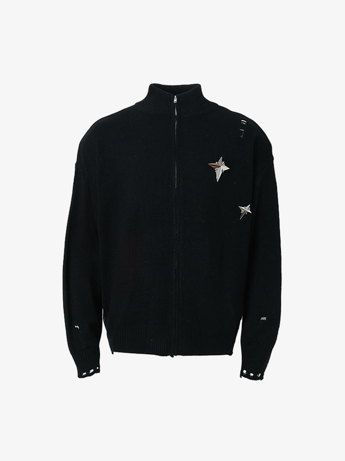 Stylish Star-Embellished Zip-Up Knit Sweater for Casual Elegance 