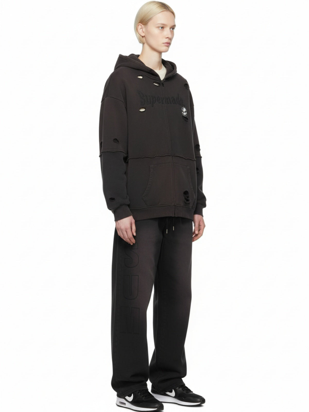 Original Washed & Ripped Skull Cardigan Cotton Hoodie Set