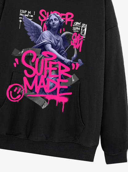 Graffiti Angel Print Hooded Sweatshirt 