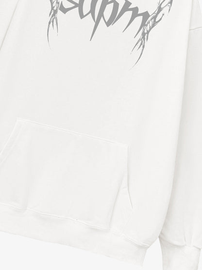 THE SUPERMADE Futuristic spiked pattern gothic style logo font design  Graphic Print Hoodie with Front Pocket 