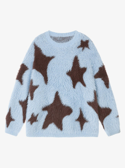Fun Star Jacquard Sweater Crew Neck Sweater 
