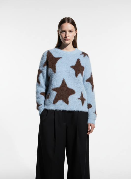 Fun Star Jacquard Sweater Crew Neck Sweater