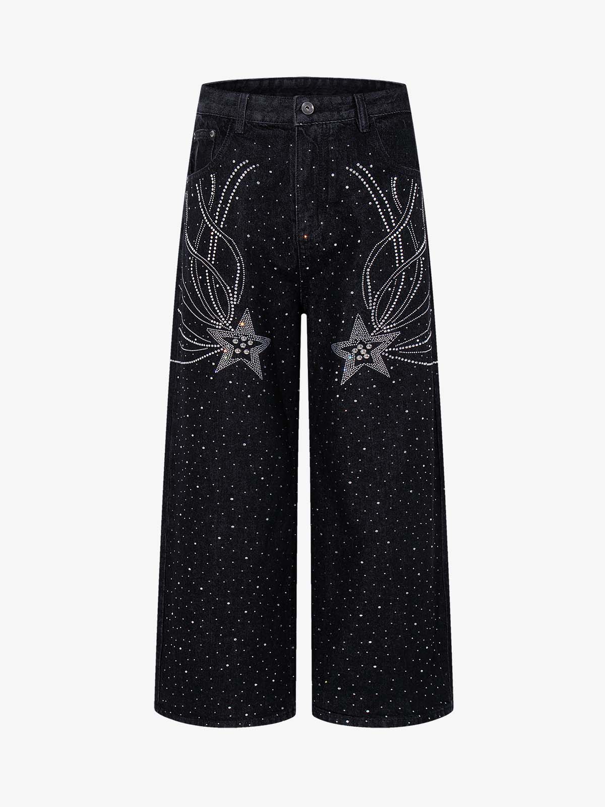 Star Rhinestone Embellished Baggy Jeans 