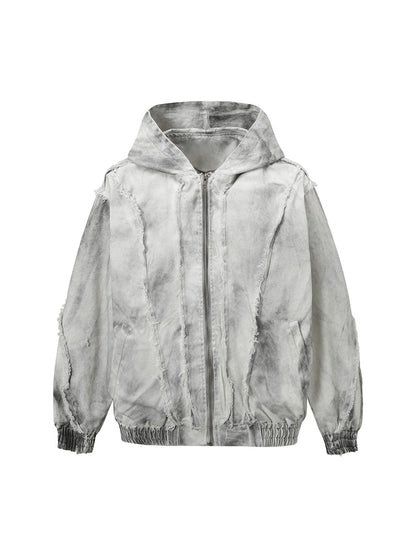 Thesupermade Washed Distressed Fur Hooded Jacket 