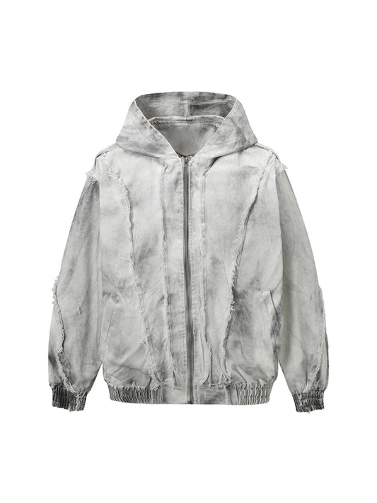 Thesupermade Washed Distressed Fur Hooded Jacket 