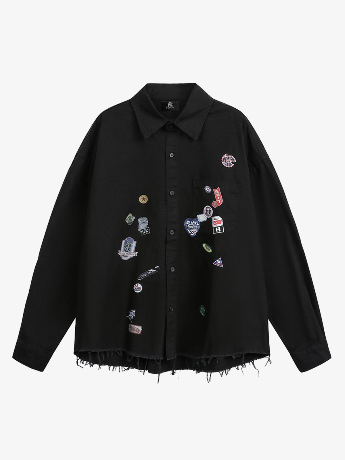 Stylish White Button-Up Shirt with Unique Patch Design for Casual and Trendy Looks?