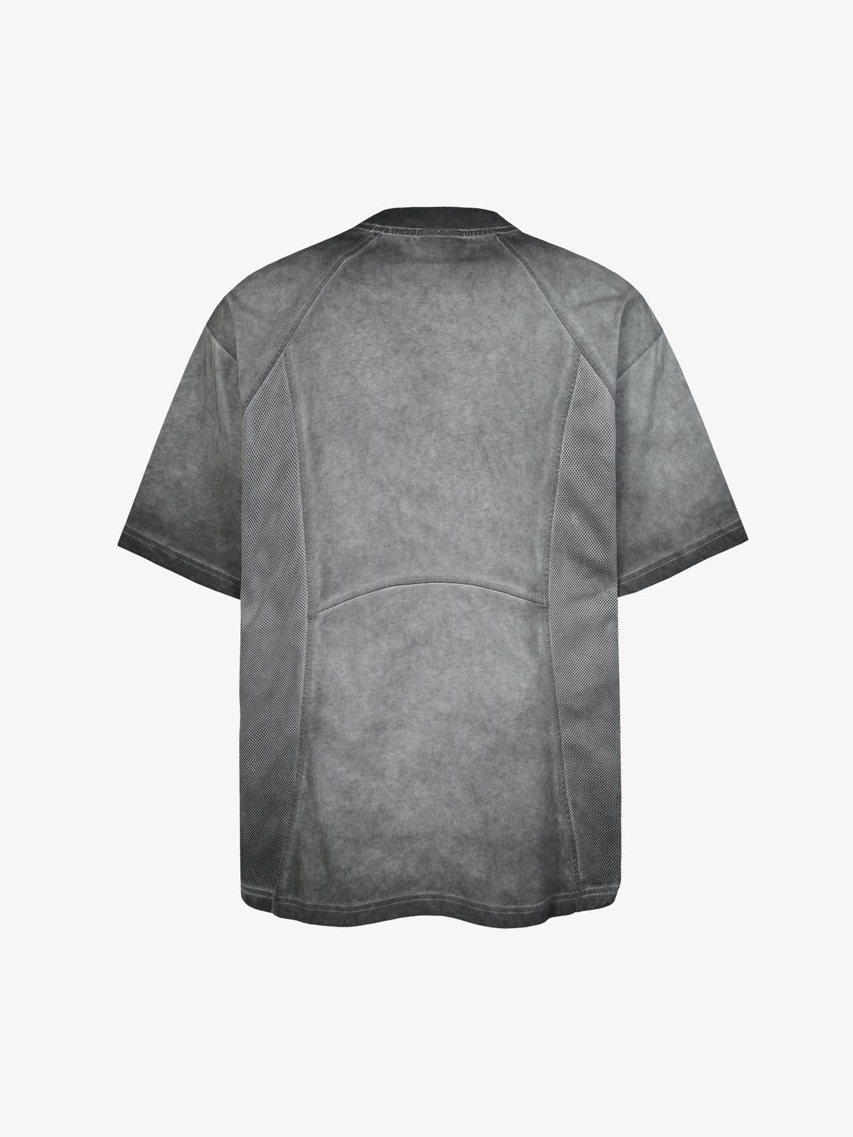 Cotton Blend Oversized Mesh Panel T-Shirt with Crew Neck?