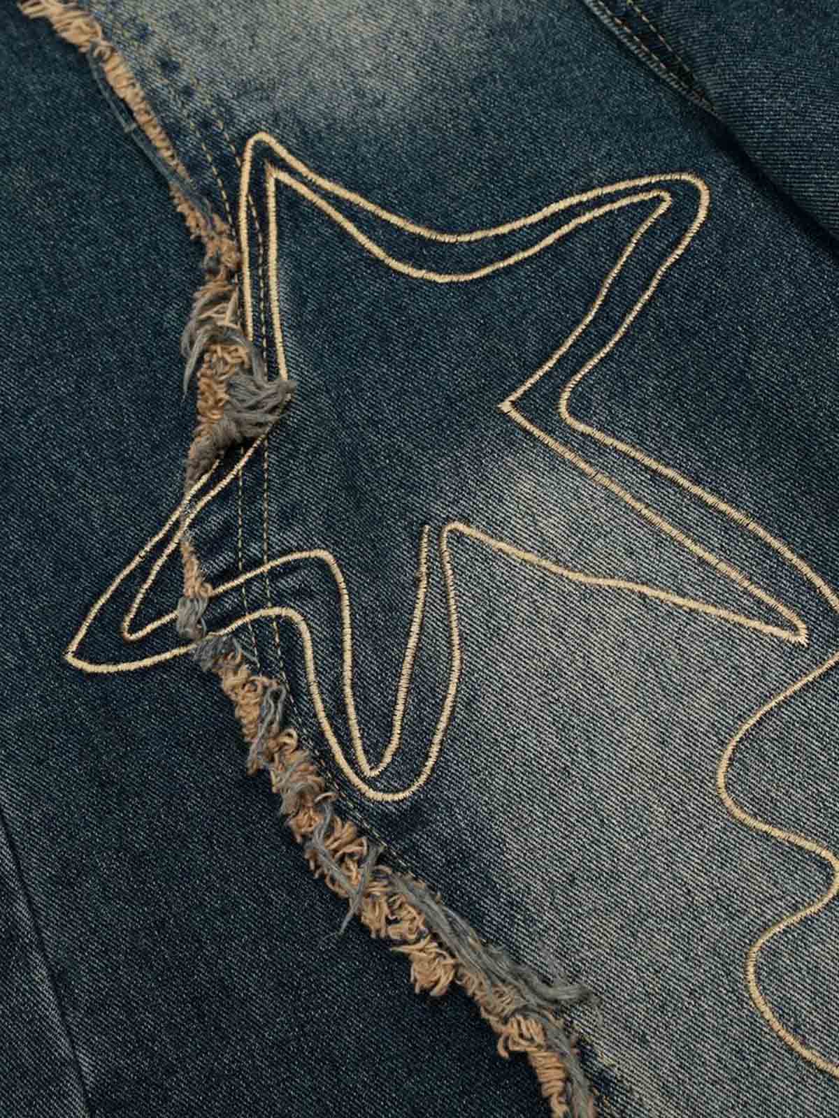 Distressed Denim Jeans with Embroidered Celestial Motifs for Women 