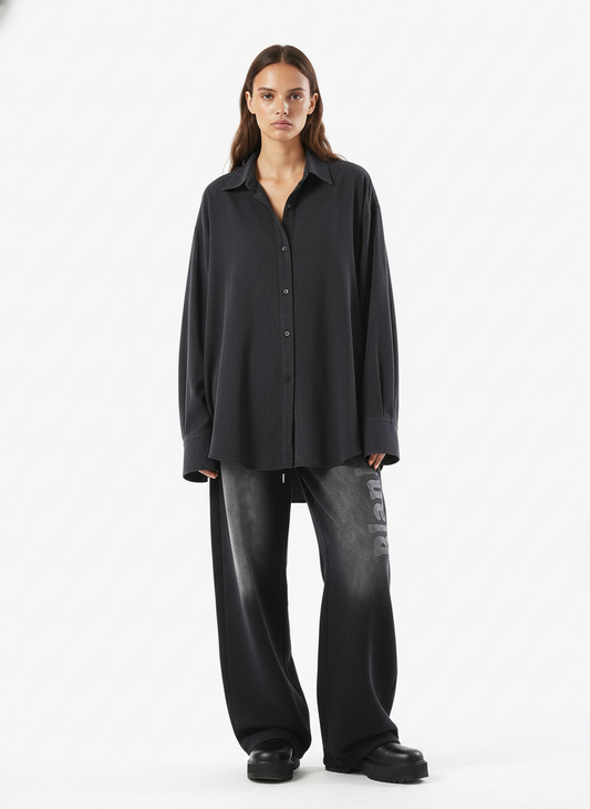 French Terry Distressed Gradient Drawstring Wide Leg Pants