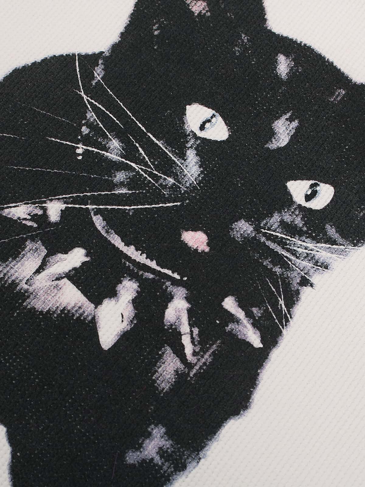 Cotton Oversized T-Shirt with Cat Graphic Print and Text Design?