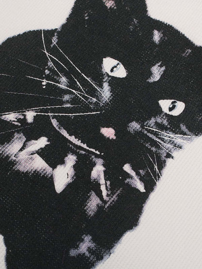 Cotton Oversized T-Shirt with Cat Graphic Print and Text Design?