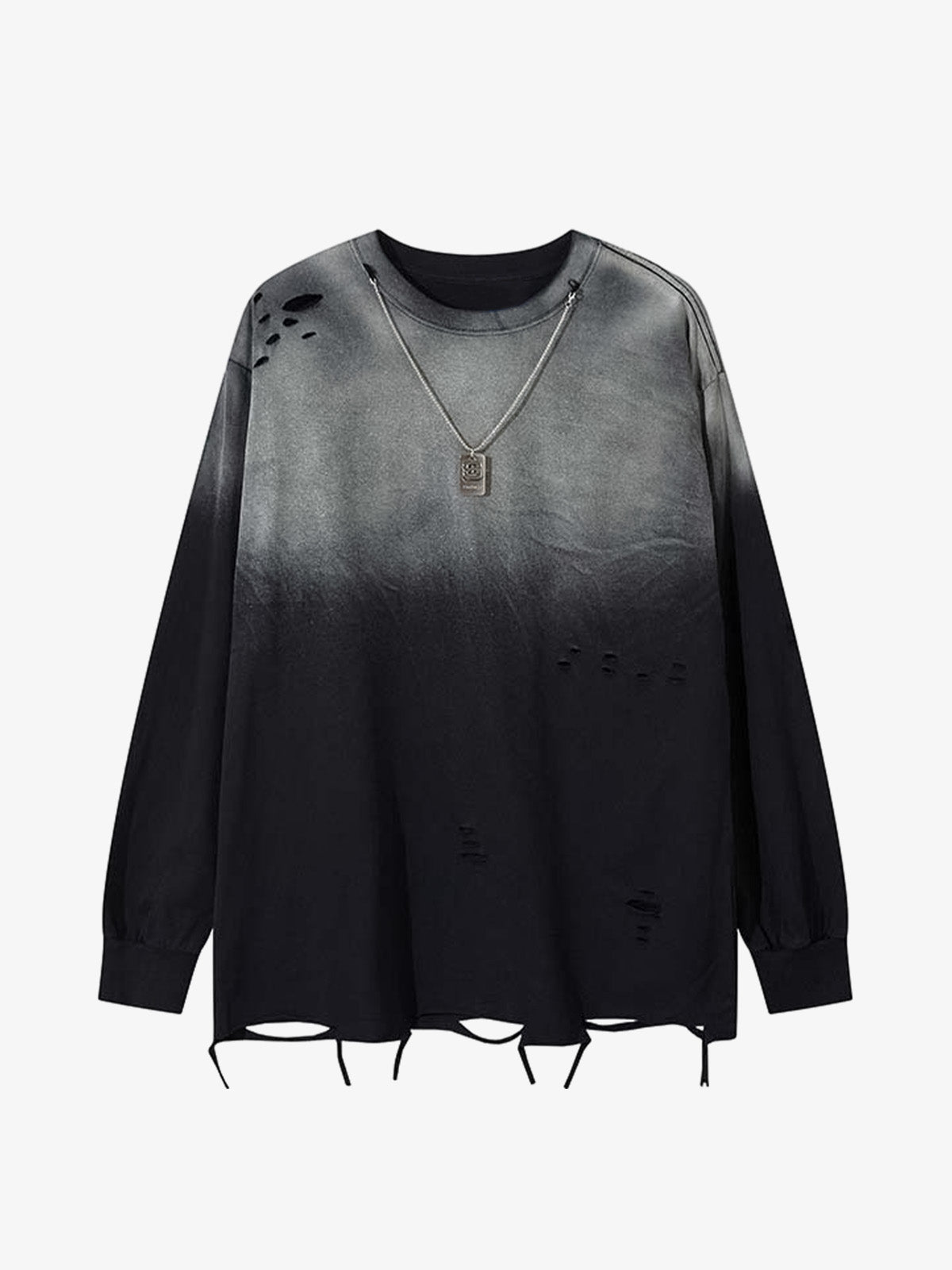 Gradient Hole Contrast Color Long Sleeve T-shirt 