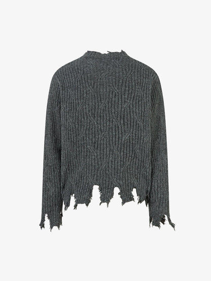 Distressed Ribbed Henley Sweater for Casual Elegance 