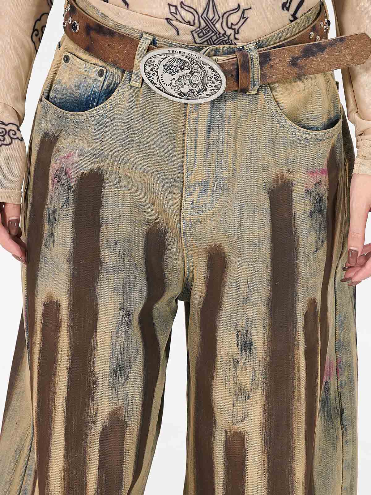 Retro Washed Brushstroke Wide-Leg Jeans 