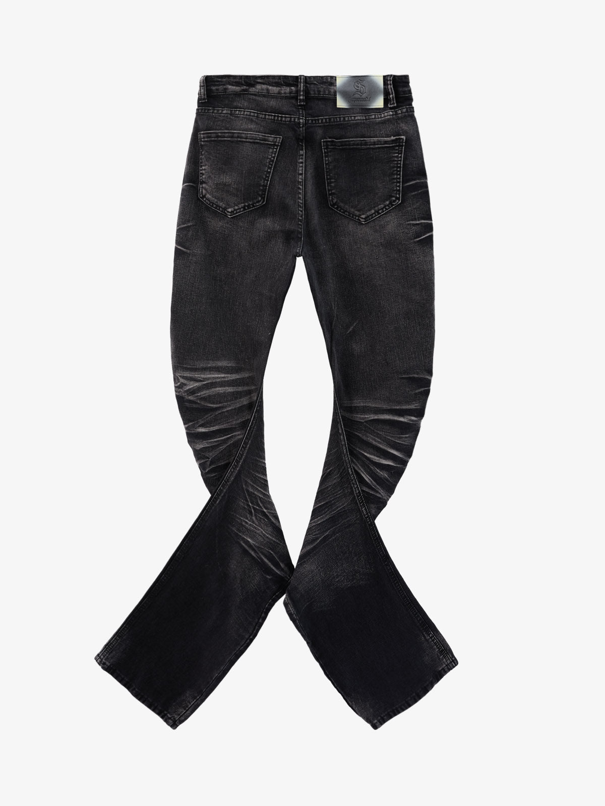 Black Denim Flared Jeans with Button Front High Waist Design?