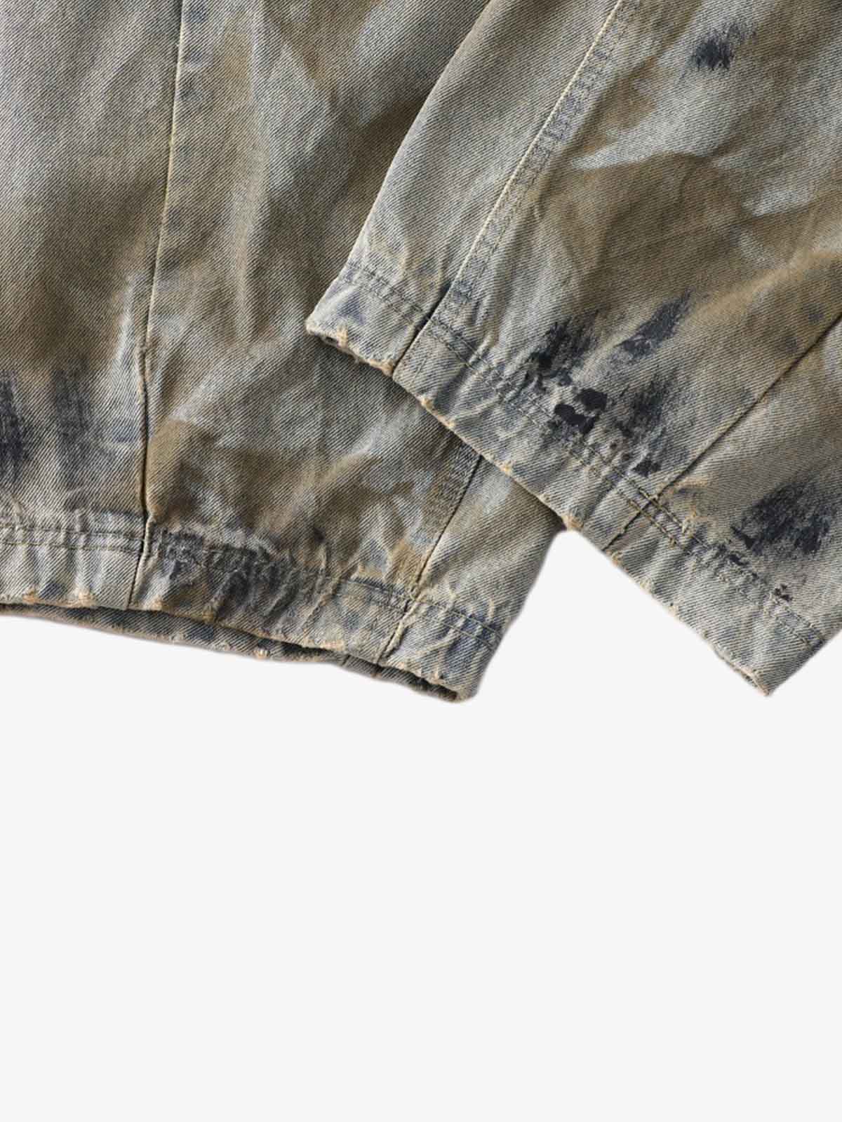 Denim Tie-Dye Wide-Leg Cropped Pants for Women High Waist Loose Fit Summer Casual Fashion 