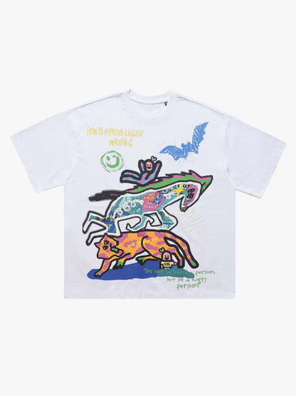 Cotton Graphic Print T-Shirt with Vibrant Street Art Design for Men?