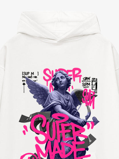 Graffiti Angel Print Hooded Sweatshirt 