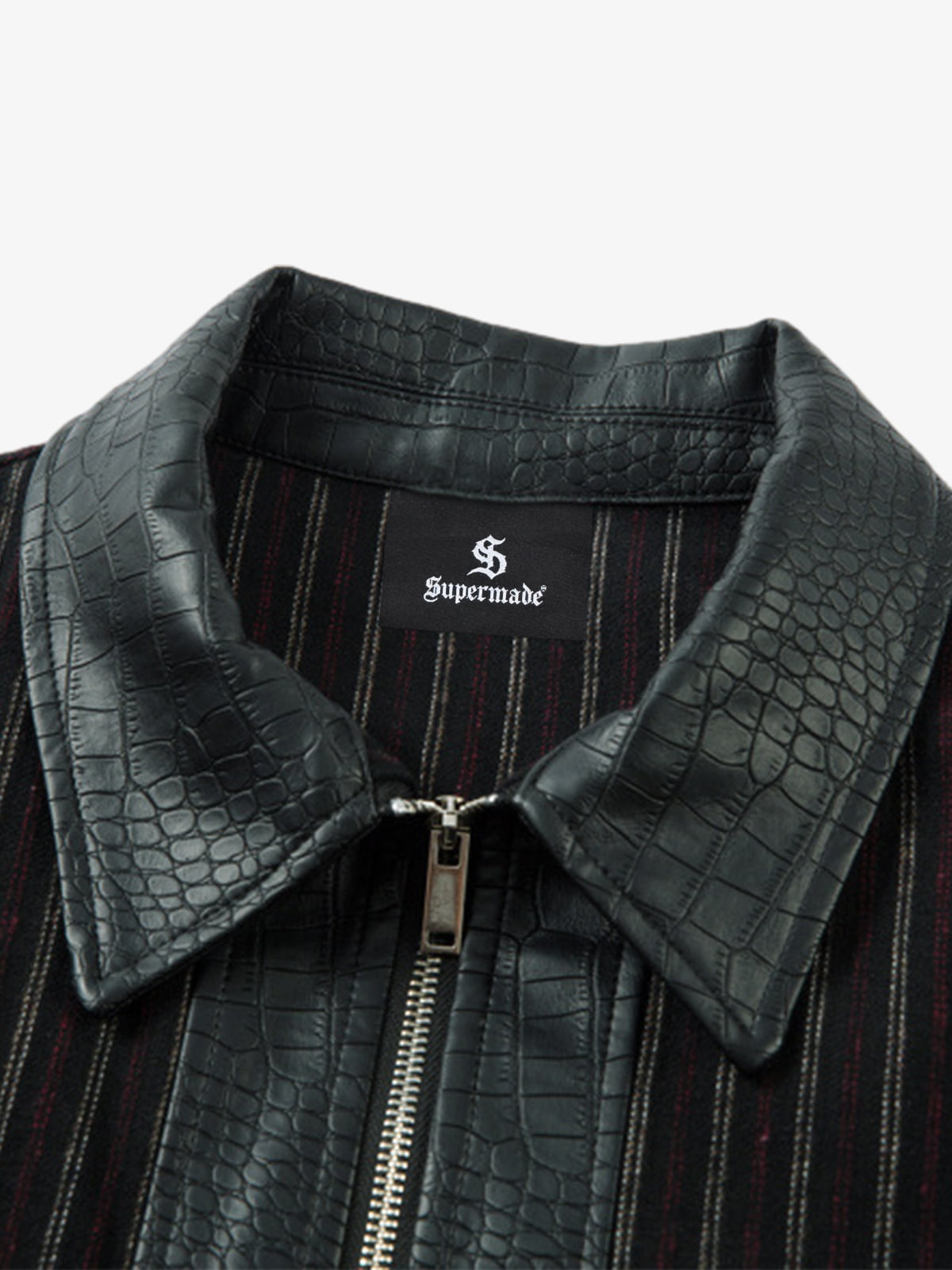 Thesupermade Retro Vertical Stripes Stitching PU Leather Collar Jacket 