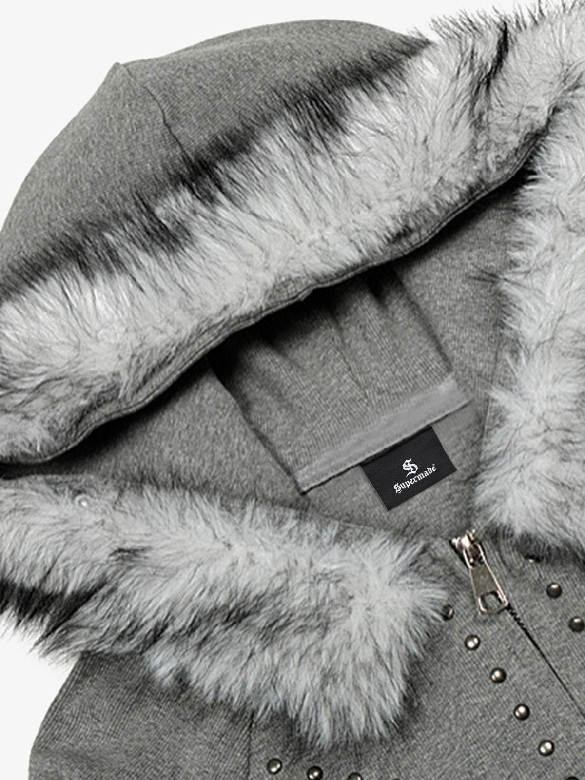 Studded Detachable Fur Hooded Jacket