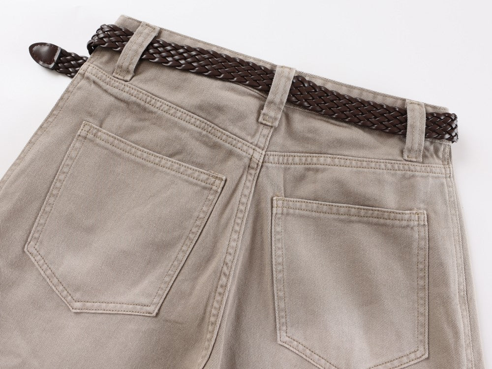 Cotton Wide Leg Pants with Belted Scarf Detail - Comfortable High Waist Culottes for Women 