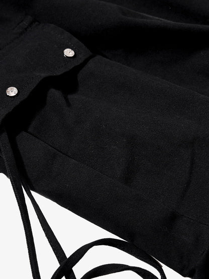 Cotton Blend Wide Leg Cargo Pants with Adjustable Drawstring and Decorative Tassels?