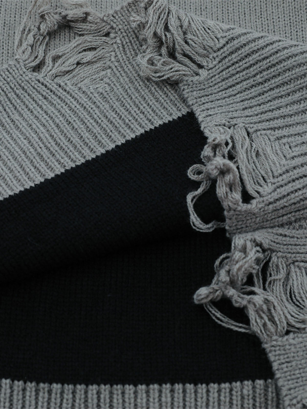 High Street Ripped Raw Edge Knitted Letter Jacquard Sweater 