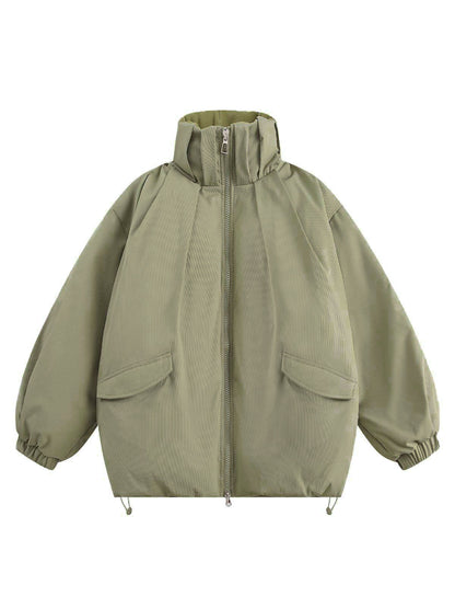 Vintage Oversized Pleated Stand Collar Jacket 