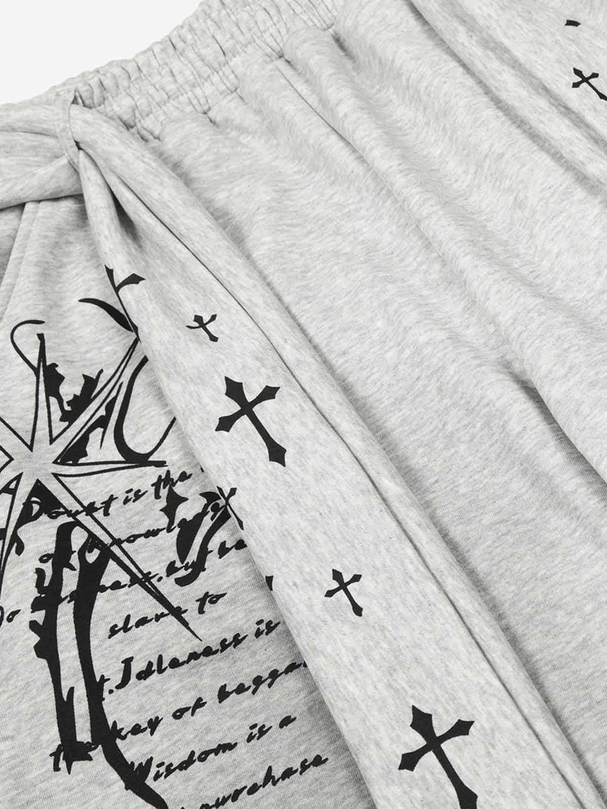 Cross-Printed Wide-Leg Culottes with Elastic Waistband 