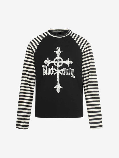 Cross Graphic Stripe Raglan Long Sleeve T-Shirt
