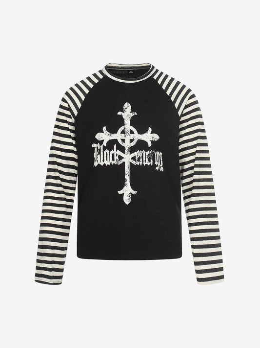 Cross Graphic Stripe Raglan Long Sleeve T-Shirt