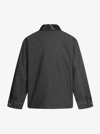 Clean Cut Leather Contrast Collar Pocket Jacket