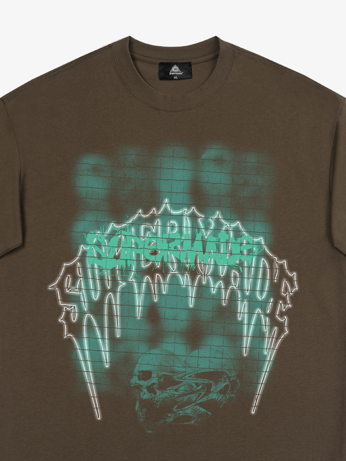 THE SUPERMADE Dark Grid Skull Graphic T-Shirt with Neon Drip Design 